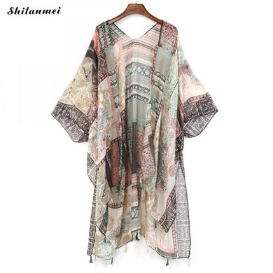 Tassel floral Shirt Vintage Boho Bohemian Kimonos