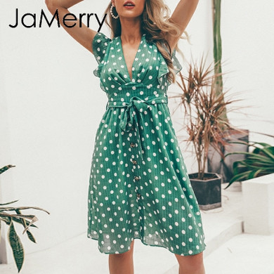 polka dot ruffles sashes Elegant Boho Bohemian Dress