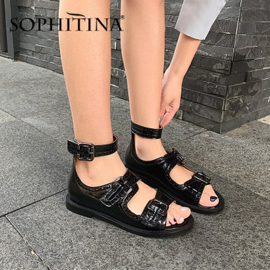 Rome High Quality Cow Leather Fashion Buckle Solid Sandals