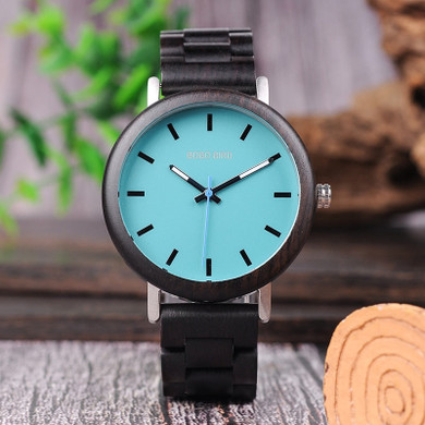 Casual Color Leather Strap Wood Watch