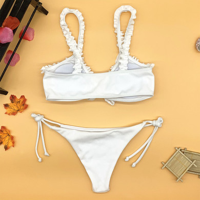 String Bowknot Sexy Ruffle Solid Bikini
