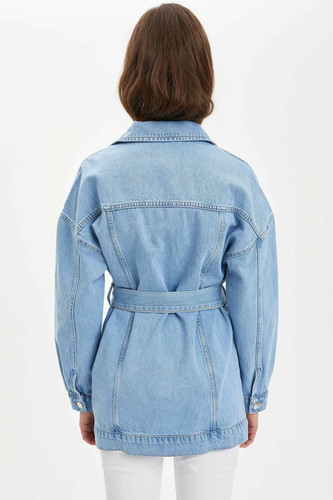 Light Blue Casual Belt Stylish Denim Jackets