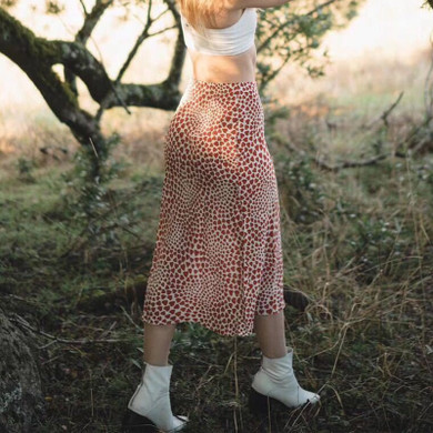 Silk Pencil Heart Print High Waist Slim Chic Red Leopard Boho Bohemian Skirts
