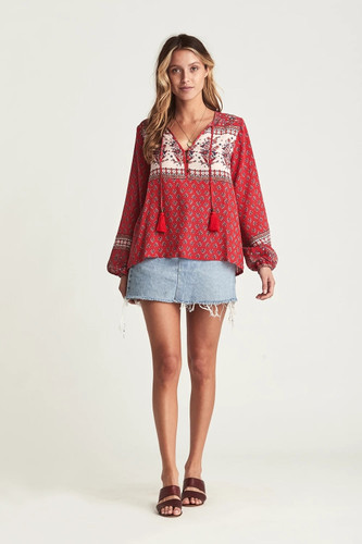 Sexy Floral Printed Long Sleeve V Neck Vintage Bohemian Blouse Shirts