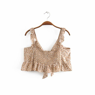 chic hippie leopard print sleeveless sashes Boho Bohemian Tops