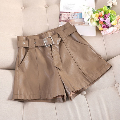 leather high waist wide leg loose a word PU soft leather Shorts leather high waist wide leg loose a word PU soft leather Shorts