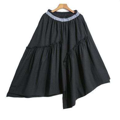 High Elastic Waist Black Asymmetrical Ruffles Temperament Half-body Skirt