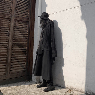 Black Cuff Split Long Sleeve Loose Fit Shirt Blouse Black Cuff Split Long Sleeve Loose Fit Shirt Blouse