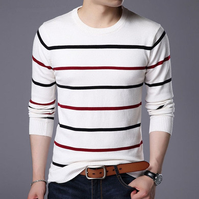 Wool Slim fit Casual Striped Sweater