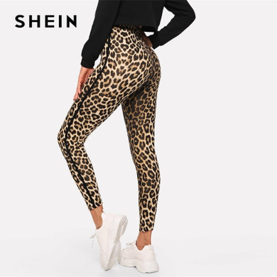 Multicolor Casual Athleisure Leopard Print High Waist Leggings
