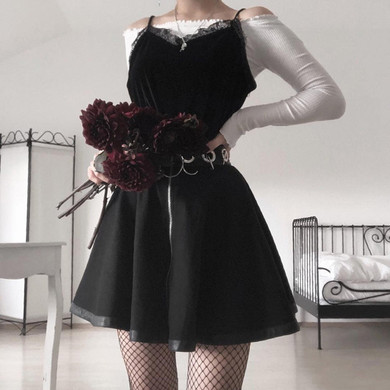 Steampunk Gothic Punk Black Zipper Hollow Out Sexy Short Mini Skirt