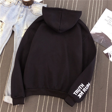 Casual Pockets Letter Print Plain Color Loose Hooded Sweatshirts