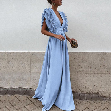 Sexy Deep V Neck Ruffles Maxi Red Dress Sexy Deep V Neck Ruffles Maxi Red Dress