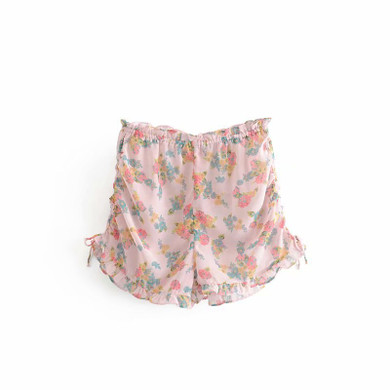 Chic Floral Print Ruffle Elastic High Waist Casual Boho Bohemian Shorts
