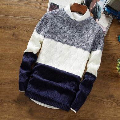 Round Neck Long Sleeve Patchwork Color Knitwear Sweaters