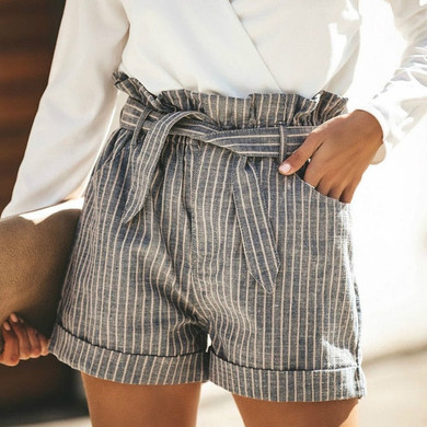 Casual High Waist Striped Short