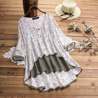 Vintage Casual Long Sleeve Printed Fake Two pieces Bohemian Blouse Shirt