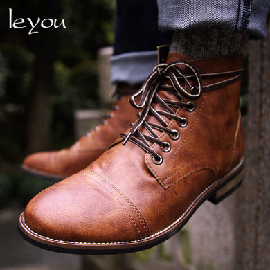 Vintage PU Leather Retro Ankle Lace Up Boots