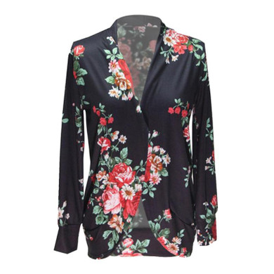 Flower Print Long Sleeve Loose V Neck Bohemian Jackets Coats