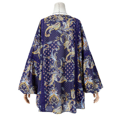 Long Sleeve V Neck Loose Cotton Flower Printed Bohemian Blouse Shirts