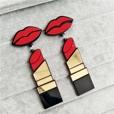 Acrylic Red Mouth Lips Lipstick Drop Earrings