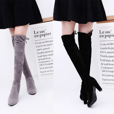 Women's high heeled elastic stretch over the knee boots suede skinny boots