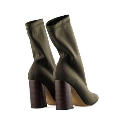 Women's chunky high heeled sock boots elastic pointed toe ankle boots
