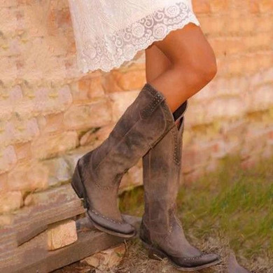 Womens western cowboy boots block heel country boots wedding boots