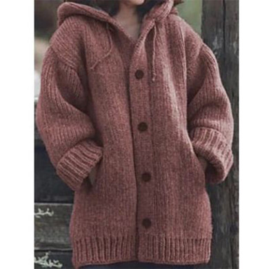 Women's hooded chunky cardigan sweater with pockets knitted button up sweater