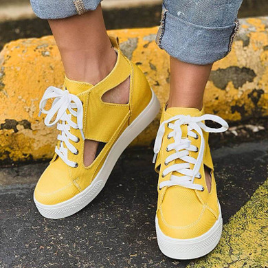 Hollow Out Lace Up Chunky Heel Women Platform Sneakers