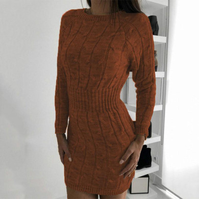 Women slim crew neck sheath sweater dress