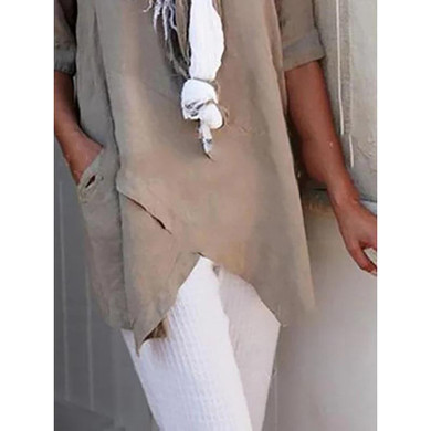 Pockets Half Sleeve Asymmetrical Casual Blouses