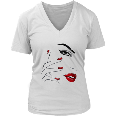 Red Nail Lips V-Neck