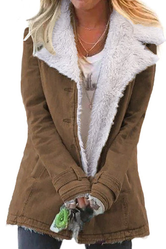 Women's Winter Khaki Lapel Collar All Denim Wool Warm Coat