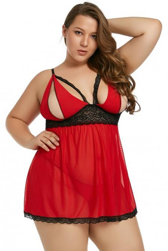 Red Peek-a-boo Valentine Plus Size Babydoll