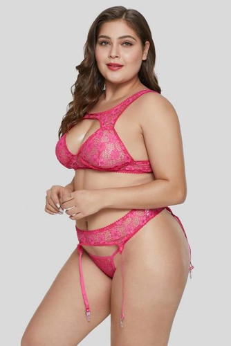 Rose Lace Hollow-out Bust Plus Size Bralette Set