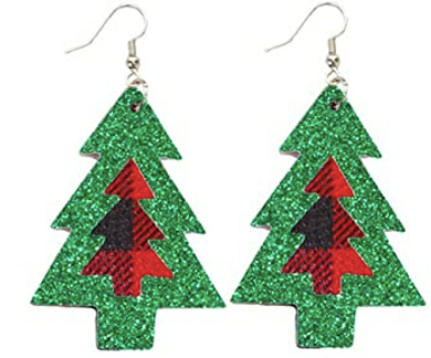 Green Glitter Tree Earrings