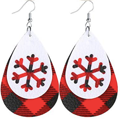 Plaid White Snowflake Earrings