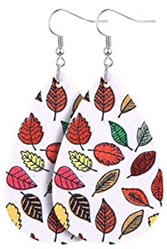 Fall Earrings - Colorful Leaves White Background
