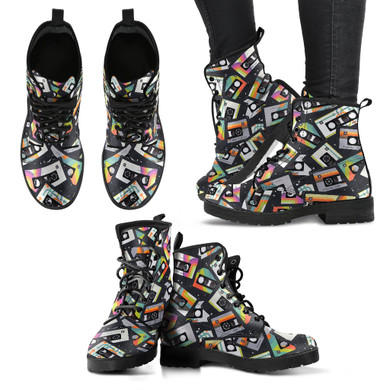Retro Vintage Cassette Tape - Leather Boots for Women