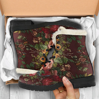 Floral Chintz Faux Fur Lined Vegan Leather Boots