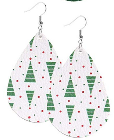 Tree With White & Red Teardrop Earring