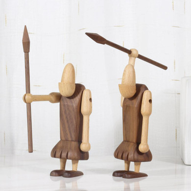 Caveman & Pet Cat Wood Figurines