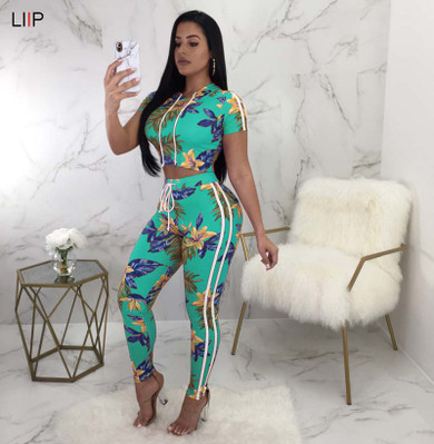crop top and pants two piece set tracksuit women