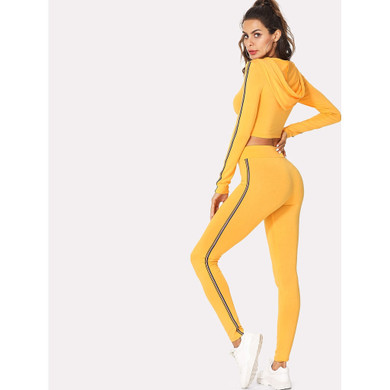 Striped Side Hooded Crop Top & Leggings Set