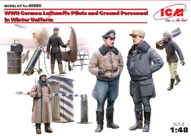 ICM 1/48 WWII German Luftwaffe Pilots & Ground Personnel Winter Uniforms (5) Kit