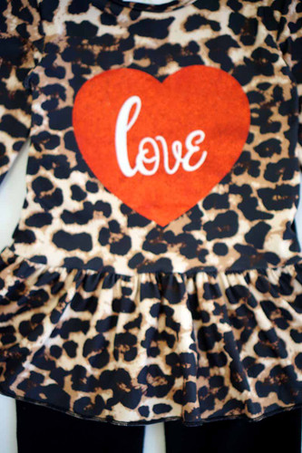 Leopard peplum top with heart pants set CKTZ-204014 sale
