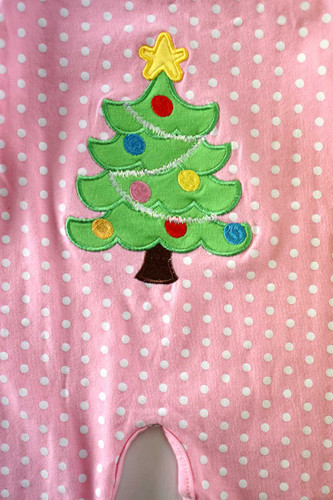 Pink Polka Dot Christmas Tree Baby Romper