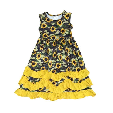 Sunflower Camouflage Ruffle Dress