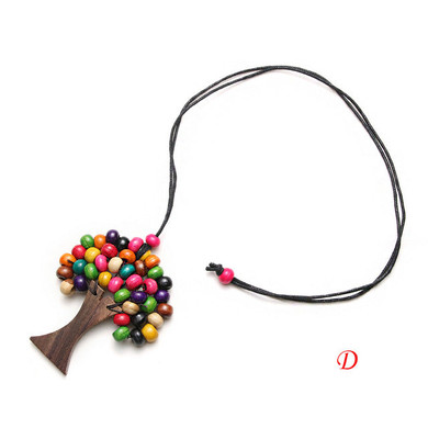 Wooden Beaded Tree of Life Necklace